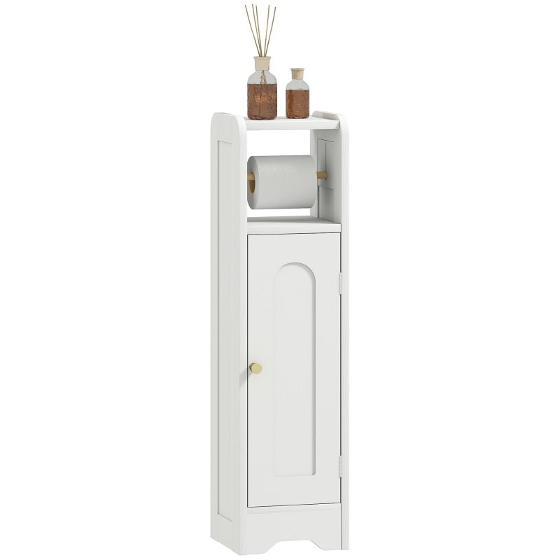 HOMCOM Small Bathroom Storage Cabinet, Freestanding Toilet Roll Holder, Slim Bathroom Cabinet with Adjustable Shelf for Small Spaces, White