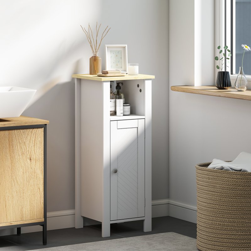 kleankin Slim Bathroom Storage Unit with Open Shelf, Bathroom Storage Cabinet with Adjustable Shelf, 32 x 30 x 80 cm, White