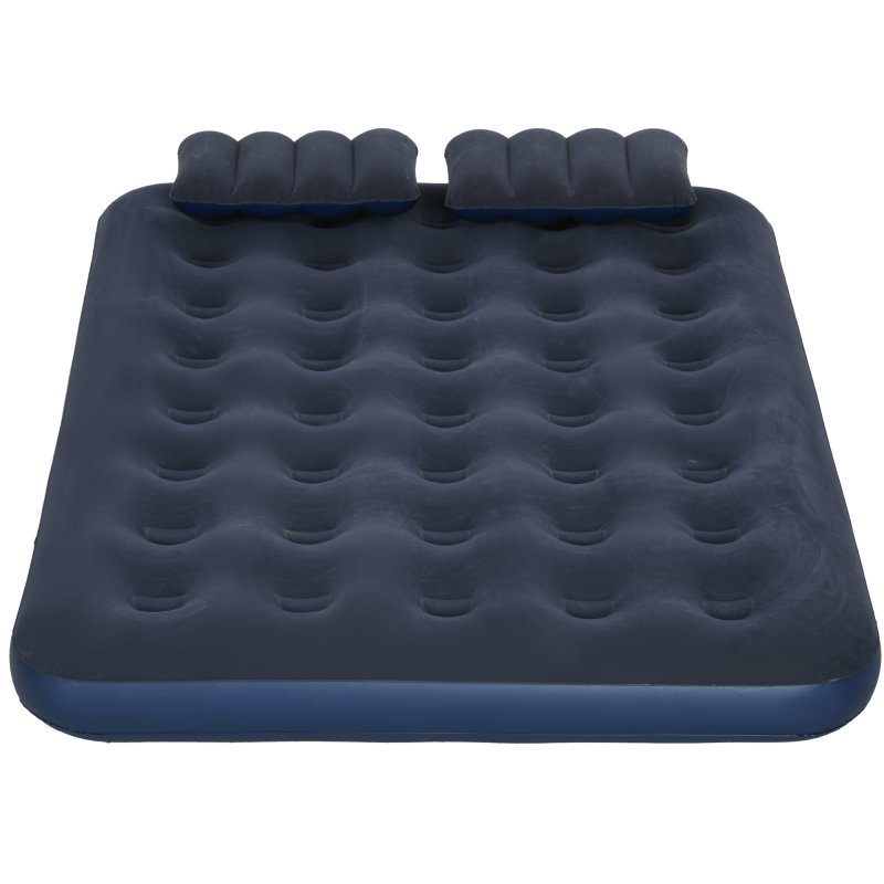 Outsunny King Size Air Bed with 2 Pillows, Hand Pump, Inflatable Mattress with Flocked Surface for Guest, Camping, Travel, 203 x 152 x 22cm