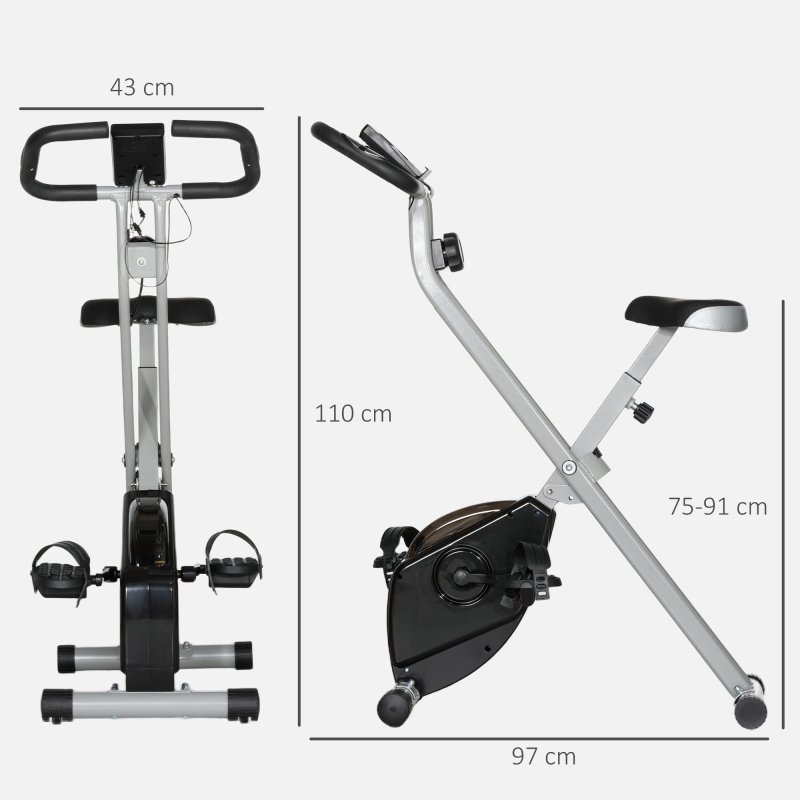 SPORTNOW Folding Exercise Bike, Quiet Stationary Bike with 8-Level Magnetic Resistance, Heart-Rate Sensor, Adjustable Seat and Wheels for Home Gym Workout, Black and Grey