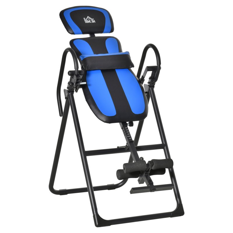HOMCOM Foldable Gravity Inversion Table, Back Therapy Fitness Bench w/ Soft Ankle Cushions, for Home, Office, Gym - Black