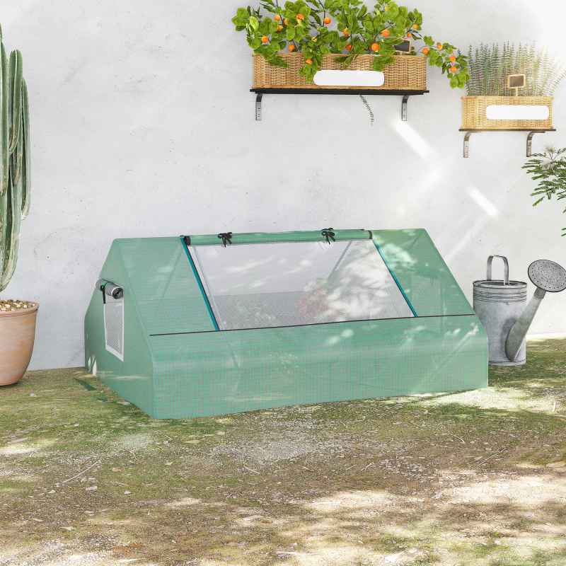 Outsunny 180 x 140 x 80cm Portable Mini Greenhouse, Garden Small Green House with Zipped Windows and Door, Tunnel Planting Shed, Outdoor Flower Planter Warm House, Dark Green