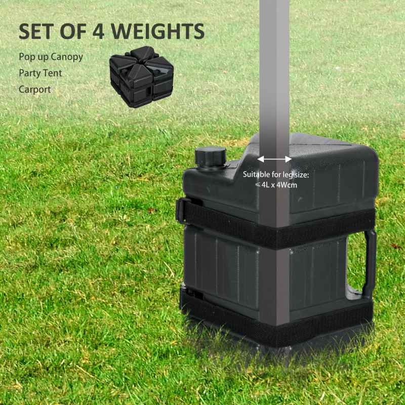 Outsunny 4PCs Gazebo Weights for Pop up Canopy Tent, HDPE Water or Sand Filled Weights for Gazebo Legs, with Built-in Handles and Secure Straps, 52KG