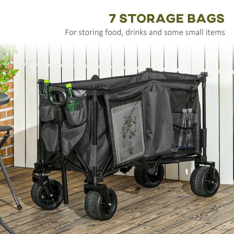 Outsunny Folding Garden Trolley, Cargo Traile on Wheels, Collapsible Camping Trolley, Outdoor Utility Wagon with Steel Frame and Oxford Fabric, Dark Grey