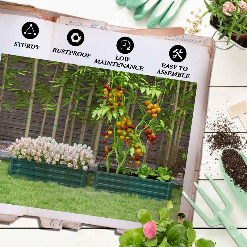 Outsunny Set of 2 Raised Garden Bed, Outdoor Planter Box with Galvanised Steel Frame for Growing Vegetables, Flowers and Herbs, 110 x 50 x 30cm, Green