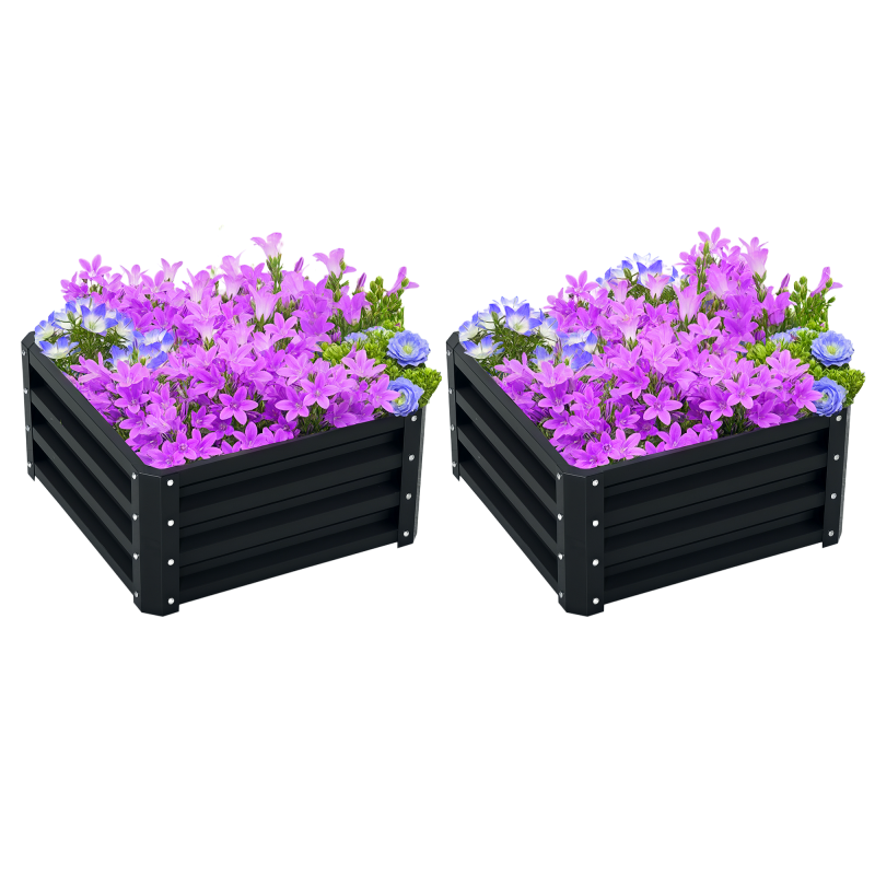 Outsunny Set of 2 Raised Garden Bed, Outdoor Planter Box with Galvanised Steel Frame for Growing Vegetables, Flowers and Herbs, 60 x 60 x 30.5 cm, Grey