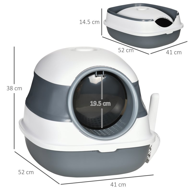 PawHut Foldable Cat Litter Box with Lid, Hooded Cat Litter Tray with High Sides, Air Freshener, Large Two-Way Entrance, Scoop, White