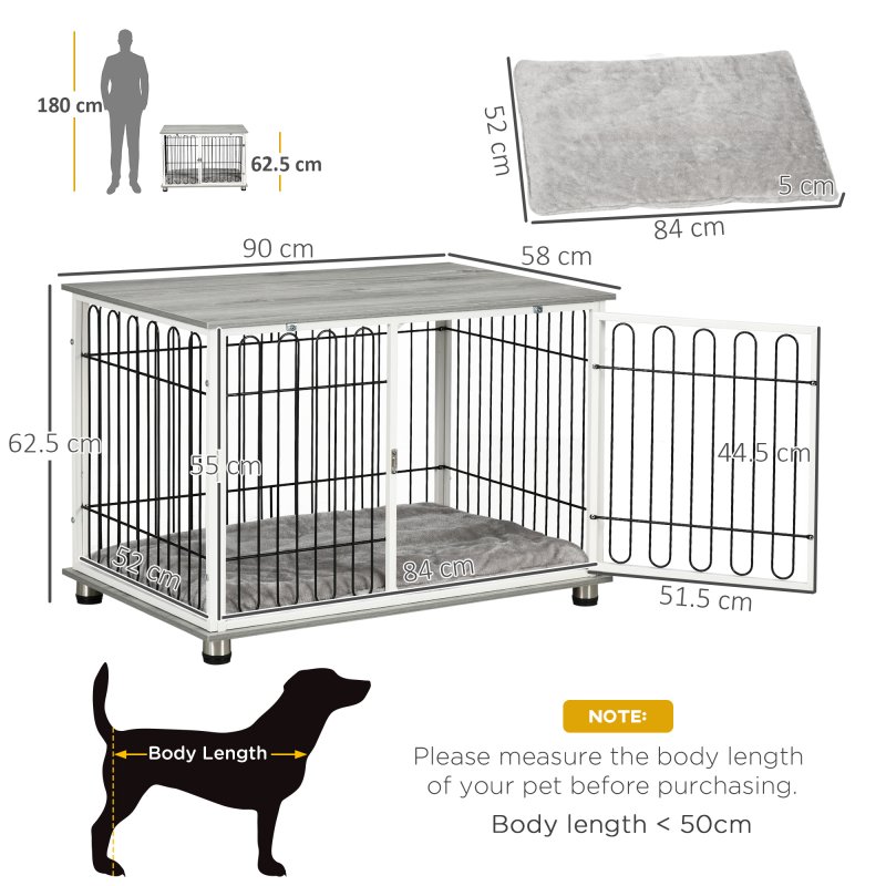 PawHut Dog Crate Furniture, Indoor Dog Kennel Side End Table w/ Soft Washable Cushion, Lockable Door, for Small and Medium Dogs