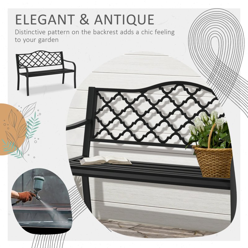 Outsunny 2-Seater Outdoor Garden Bench Cast Iron Antique Park Loveseat Chair with Armrest for Yard, Lawn, Porch, Patio, Steel
