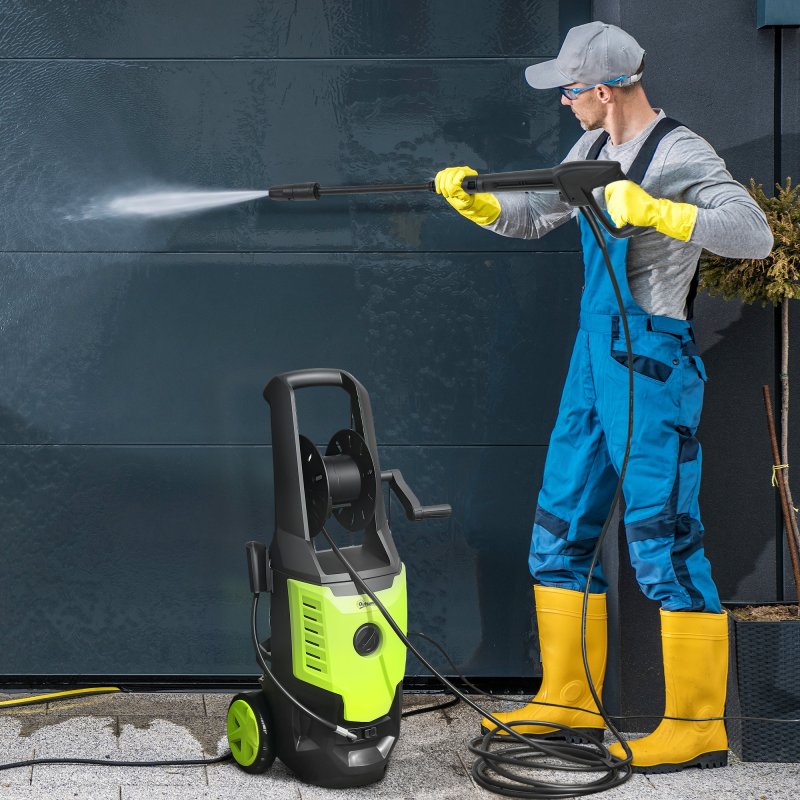 Outsunny 2200W High Pressure Washer, 170 Bar Pressure, 420 L/h Flow, Portable Electric Power Washer Jet Wash Cleaner with Adjustable Nozzle 6M Hose and Hose Reel for Home Patio Car Driveway