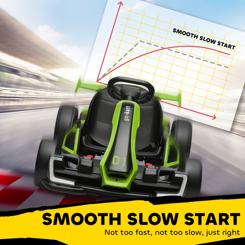 HOMCOM 24V Electric Go Kart for Kids, Ride On Racing Kart with Adjustable Seat, Battery Powered Drifting Ride On Car with Music, Light, Slow Start, Button Start, Horn, for 6-12 Years, Green