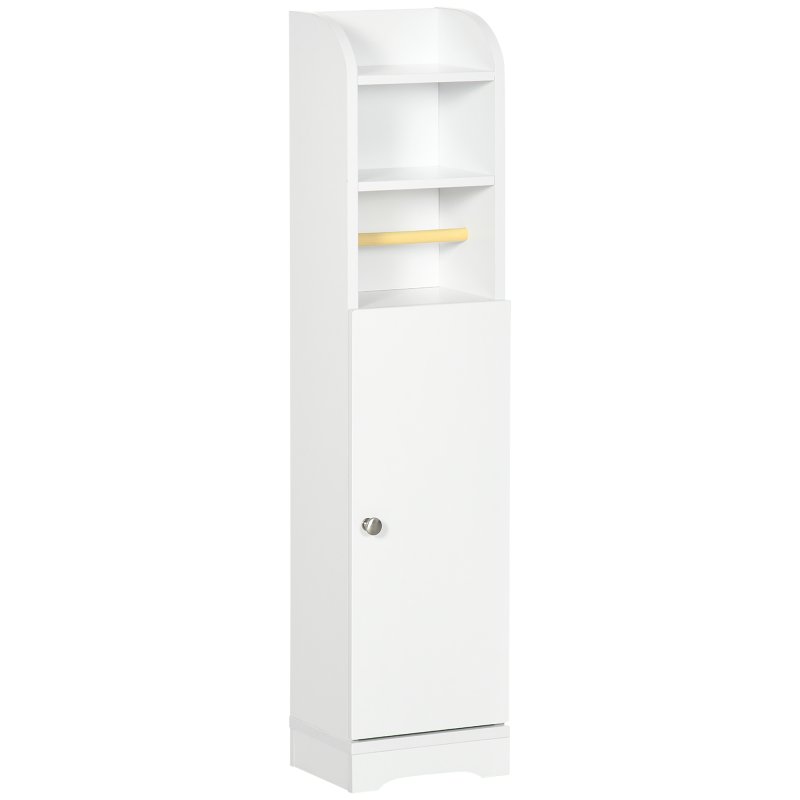 kleankin Slim Bathroom Storage Cabinet with 2 Open Shelves and Toilet Paper Roll Holder, Freestanding Bathroom Storage Unit with Adjustable Shelf, 23 x 18 x 100 cm, White