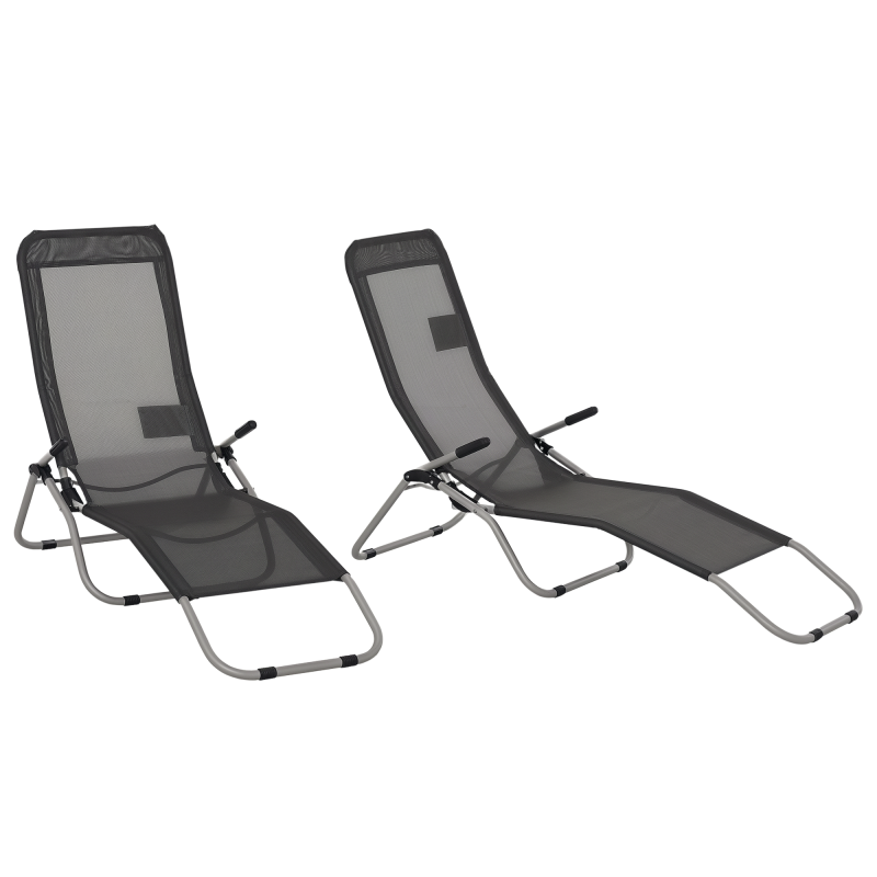 Outsunny Set of 2 Outdoor Patio Chaise Recliner Portable Lounge Chairs w/ Rust-Resistant Steel Frame & Adjustable Backrest, Grey
