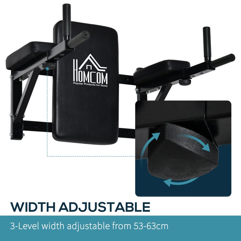 HOMCOM Wall Mounted Dip Station Knee Leg Raise Chin Up Pull Up Rack Home Gym Fitness Exercise Workout Bars New