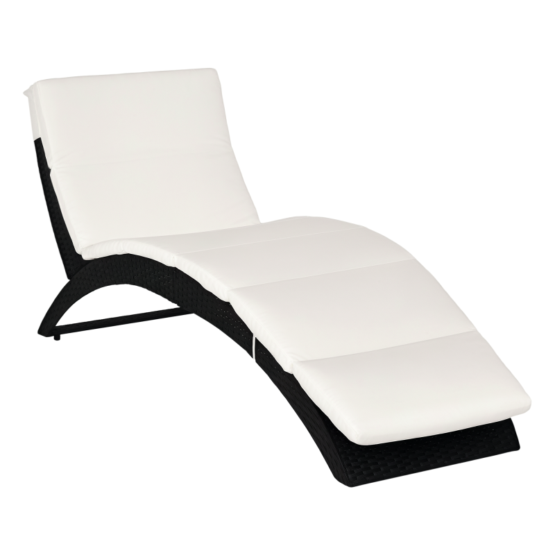 Outsunny Outdoor Foldable PE Rattan Sun Lounger with Soft Padded Cushion, Ergonomic Curved Design Sun Bed for Balcony, Garden, Black