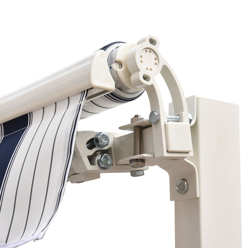 Outsunny 2.5m x 2m Retractable Awning, DIY Garden Awning Canopy, Anti-UV Sun Shade Shelter with Aluminium Frame and Crank Handle, Blue and White