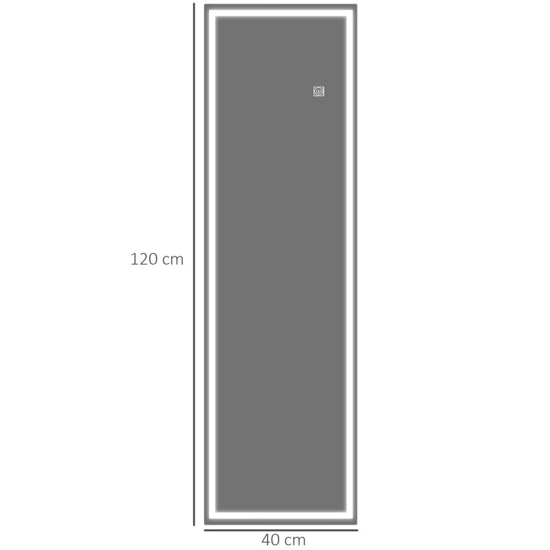 HOMCOM Full Length Mirror with LED Light, 120 x 40cm Long Wall Mirror with 3 Colour, Smart Touch, for Living Room, Bedroom, Hallway