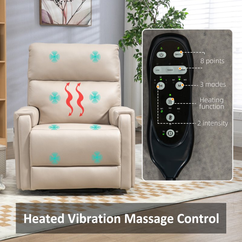 HOMCOM Riser and Recliner Chair for the Elderly, Electric Microfibre Upholstered Lift Chair with Vibration Massage and Heat, Quick Assembly, Remote Control, Cup Holders, Side Pockets, Beige