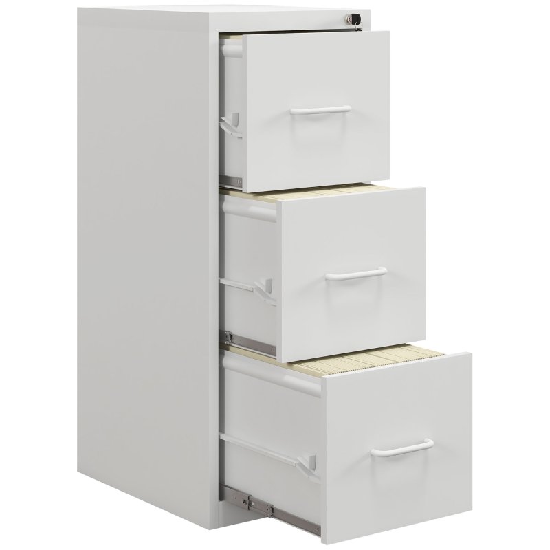 HOMCOM 3 Drawer Filing Cabinet, Vertical File Cabinet with Adjustable Hanging Bar for A4 and Letter Size, Steel Printer Stand for Home Office, Cream White
