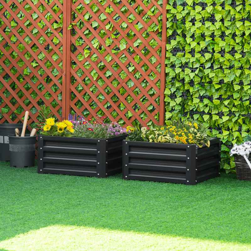 Outsunny Set of 2 Raised Garden Bed, Outdoor Planter Box with Galvanised Steel Frame for Growing Vegetables, Flowers and Herbs, 60 x 60 x 30.5 cm, Grey