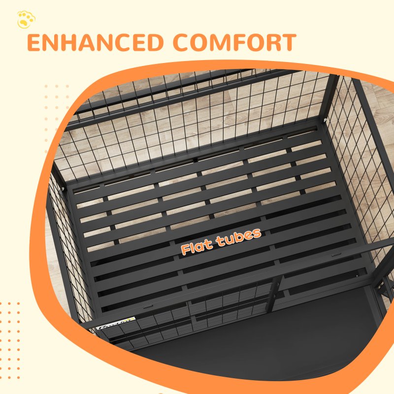 PawHut 43" Heavy Duty Dog Crate with Bowl Holder, Dog Cage on Wheels with Removable Tray, Openable Top, Detachable Door, Indoor Outdoor Use, for Large and Extra Large Dogs - Black