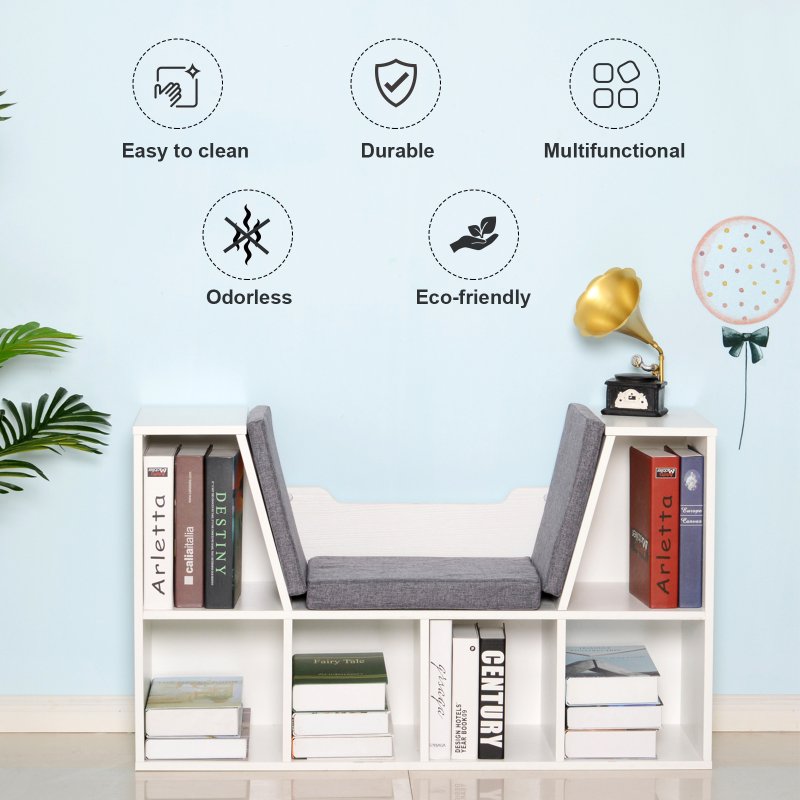 HOMCOM Bookcase Storage Shelf with Cushioned Reading Seat, Cube Bookshelf Organizer for Bedroom Living Room