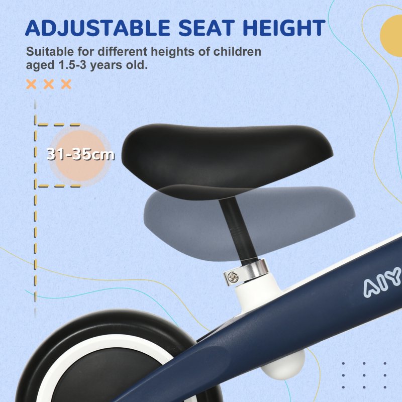 AIYAPLAY Baby Balance Bike Children Bike Without Pedals w/ Adjustable Seat, for Toddlers, Ages 1.5-3 Years up to 25kg - Blue