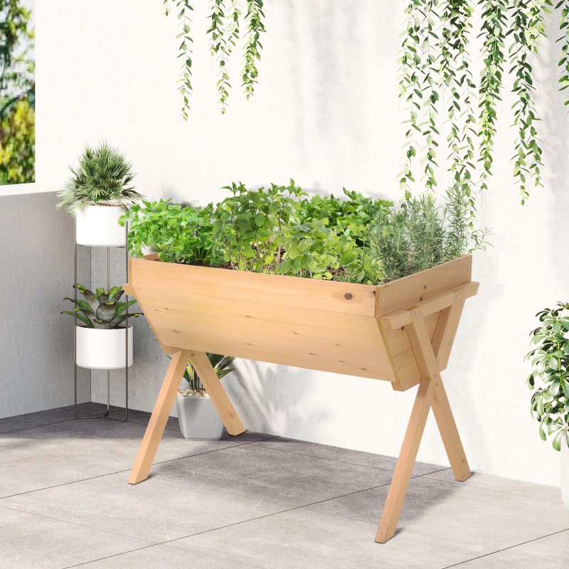 Outsunny Wooden Raised Garden Bed with Bed Liner, Elevated Planter Box with Legs, for Vegetables Flowers Herbs, Outdoor and Indoor Use