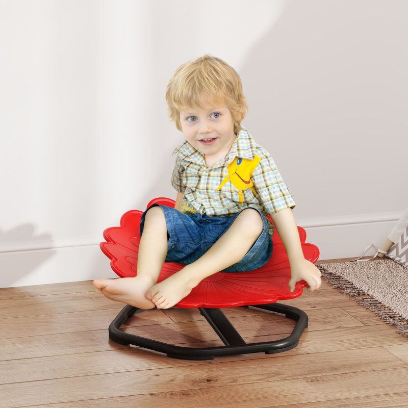 AIYAPLAY Kids Spinning Chair for Autism, Sensory Swivel Chair for ADHD Children, Flower Shaped Sit and Spin Wobble Chair with Metal Base & Non-Slip, Sensory Balance Toy for 3-8 Years Old, Red