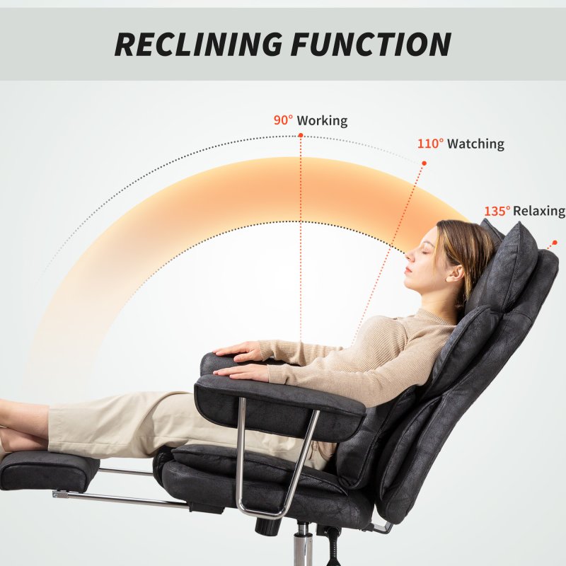 HOMCOM Executive Office Chair, Leathaire Reclining Computer Desk Chair with Lumbar Support Pillow, High Back, Footrest, Silent Swivel Wheels, Armrest, Height Adjustable for Home, Black
