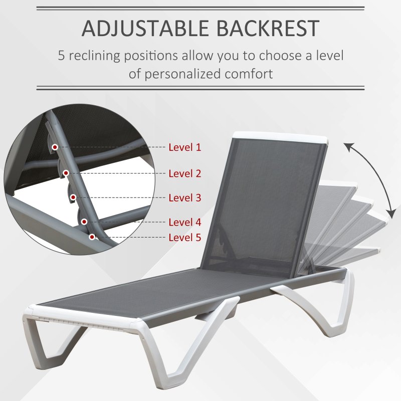 Outsunny Portable Outdoor Chaise Lounge Sun Lounger with Adjustable Back, Breathable Texteline, Light Grey