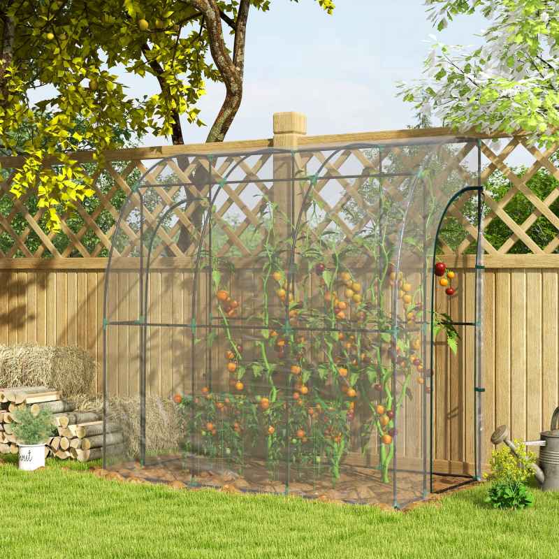 Outsunny Walk-In Greenhouse with Zipped Roll Up Doors, Lean-to Small Greenhouse with Plastic Cover and Sloping Top for Flowers, Vegetables and Herbs, 214cm x 118cm x 212cm, Clear