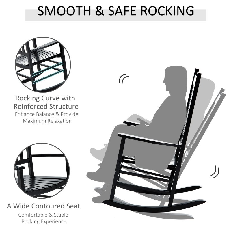Outsunny Outdoor Porch Rocking Chair Armchair Wooden Patio Rocker Balcony Deck Garden Seat Black