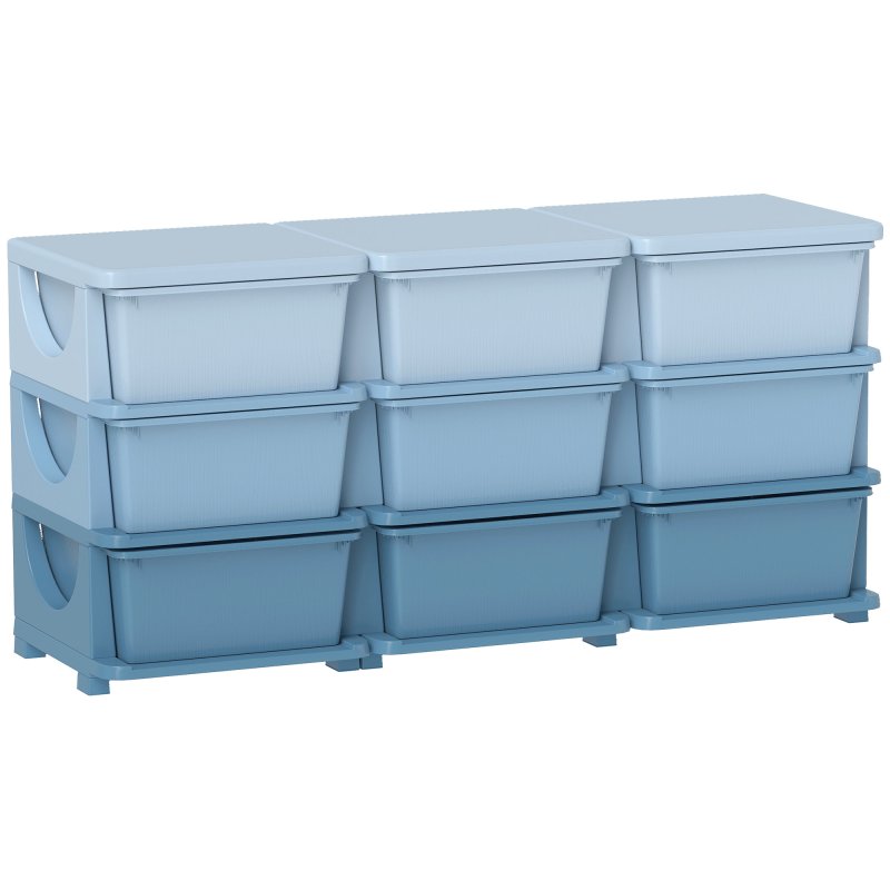 HOMCOM Kids Storage Units with 9 Drawers 3 Tier Chest Vertical Dresser Tower Toy Organiser for Nursery Playroom Kindergarten Blue