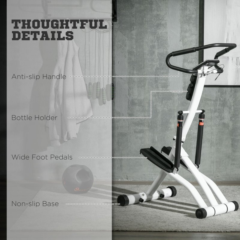 SPORTNOW Foldable Stepper Machine with 12-Level Hydraulic Resistance, Step Machine Exerciser with LCD Monitor and Drink Holder, for Home Fitness Workout, White and Black