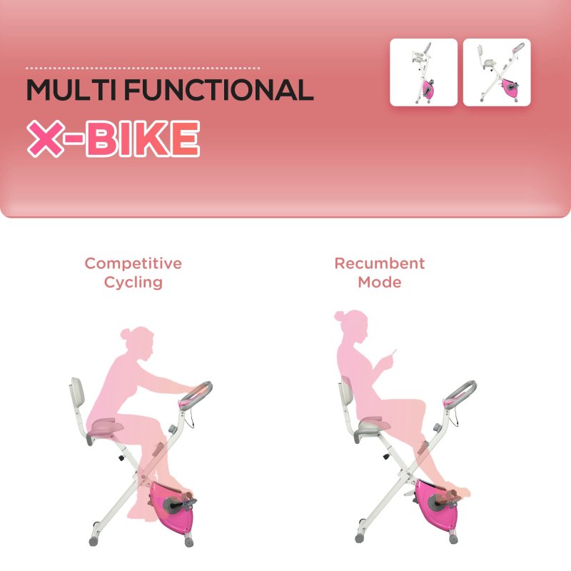 HOMCOM Folding Exercise Bike, 8-Level Magnetic Resistance, Indoor Stationary Bike, Upright Fitness Bike with Backrest Tablet Holder, 5-Level Adjustable Seat Height - White