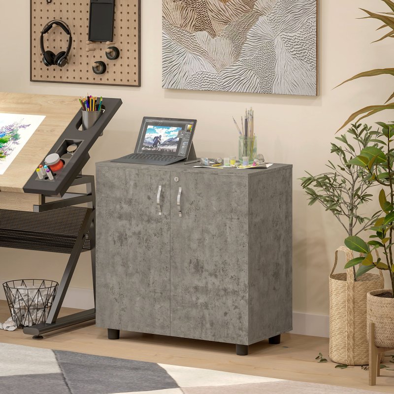 Vinsetto Filing Cabinet with Locking Doors & Shelves, 2-Tier Lockable Storage Cabinet with 2 Keys for Home Office, 80W x 40D x 80H cm, Grey