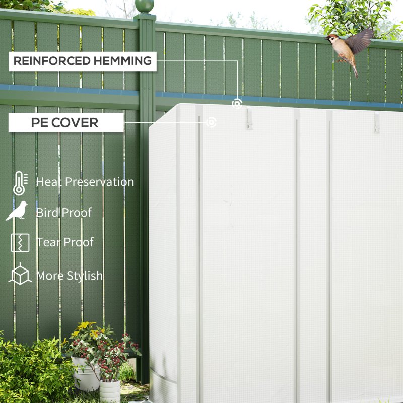 Outsunny 3 Tier Lean-to Mini Greenhouse with Reinforced PE Cover, Portable Small Greenhouse with Roll-Up Door, Grey Hemmed Edging, 144 x 48 x 152cm, White