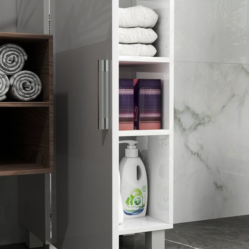 HOMCOM Tall Bathroom Cabinet, Freestanding Bathroom Storage Cabinet with Adjustable Shelves and Double Doors