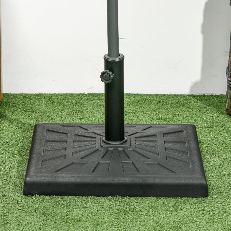 Outsunny 19kg Resin Garden Parasol Base Holder, Square Outdoor Market Umbrella Stand Weight for Poles of 32mm, 38mm, and 48mm, Black