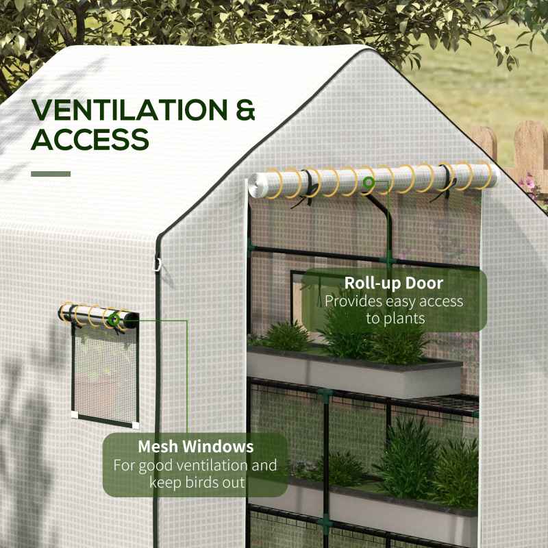 Outsunny Walk-in Greenhouse Cover Replacement with Roll-up Door and Mesh Windows, Reinforced PE Hot House Cover, COVER ONLY, 140 x 143 x 190cm, White