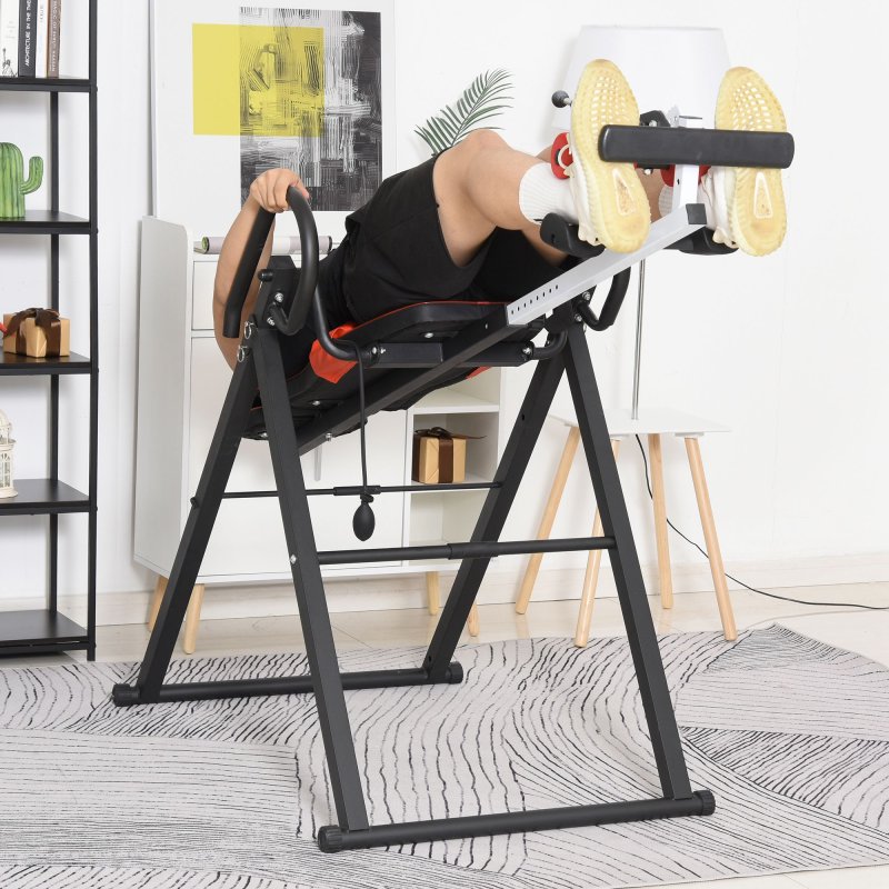HOMCOM Gravity Inversion Table w/ Safety Belt Adjustable Hand Stand Home Back Stretcher Machine For Muscle Pain Relief, Red