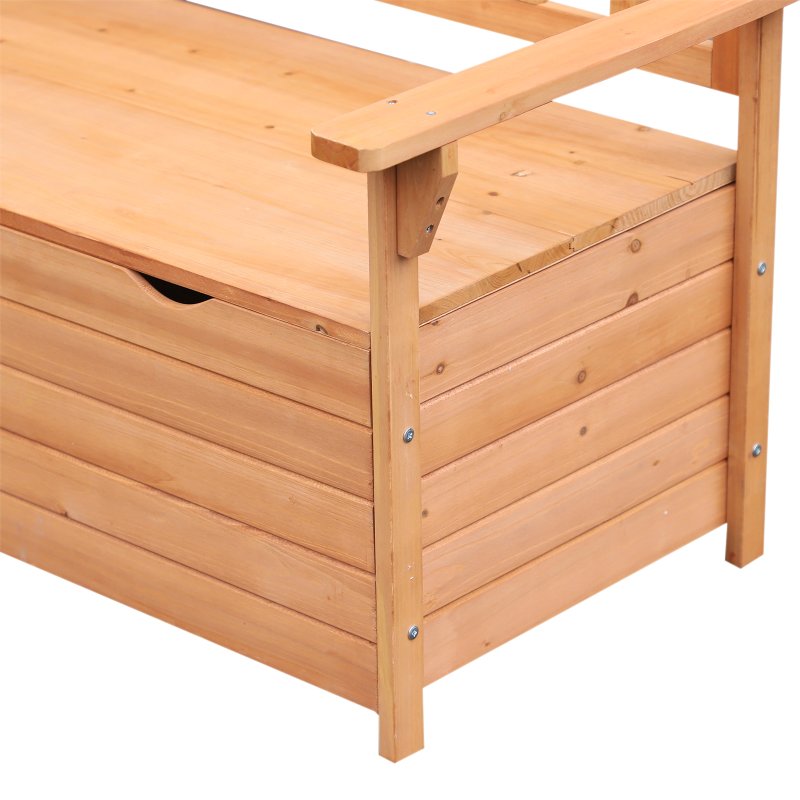 Outsunny Outdoor 2 Seater Garden Bench, Wooden Bench with Storage, Garden Storage Bench with Backrest, Arm Rests for Outdoor Patio Porch, 112 x 84 x 58 cm, Natural