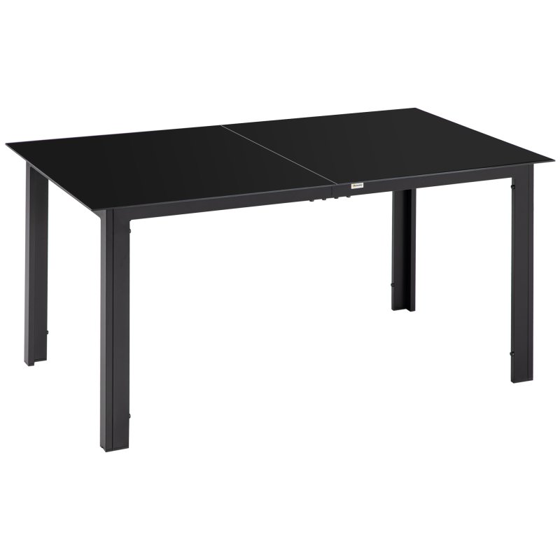 Outsunny Outdoor Dining Table for 6, Aluminium Rectangular Garden Table with Tempered Glass Tabletop for Yard, Deck, Patio, 150 x 90 x 74 cm, Black