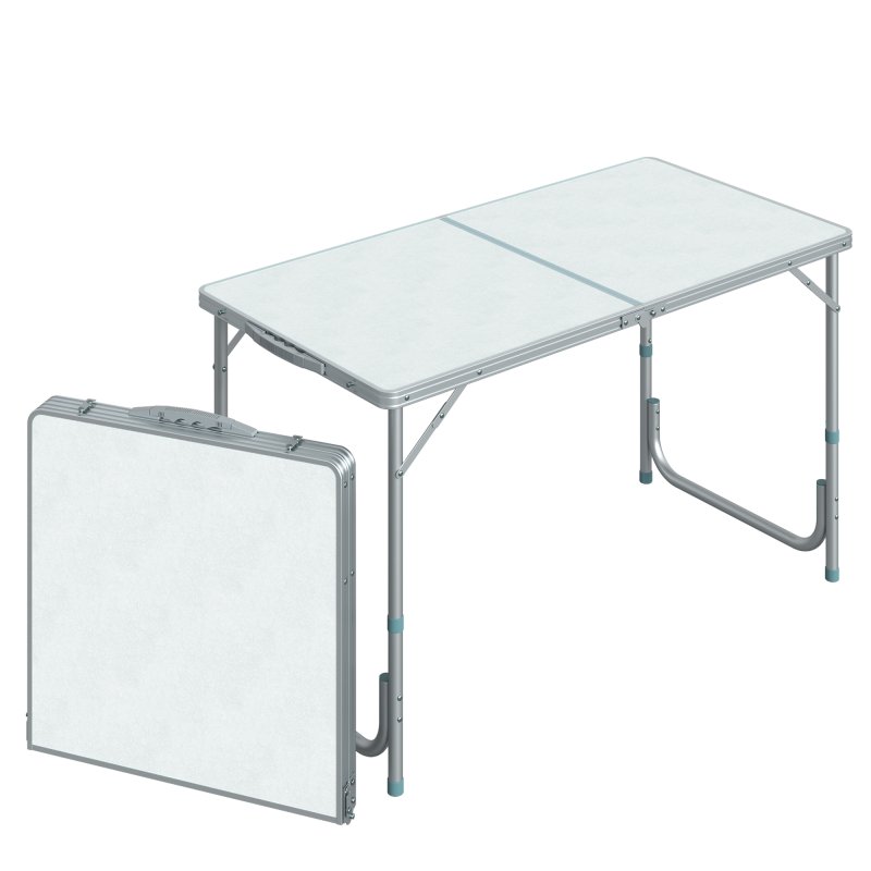 Outsunny 4FT Garden Outdoor Camping Table Portable Folding Picnic Table Aluminium Frame with Adjustable Height 120L x 60W x 70H (cm)
