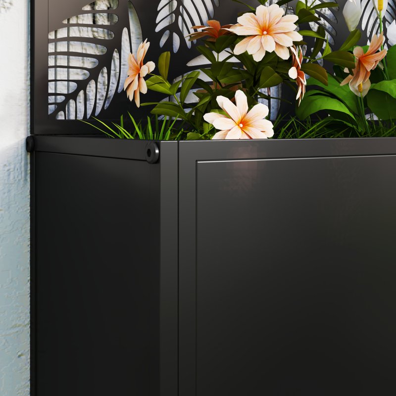 Outsunny Metal Garden Bed with Trellis, Wall Mounted or Freestanding Raised Planter with Privacy Panel, Leaf Cut-out Privacy Screen with Planter Box for Climbing Plants, Flowers, Vegetables