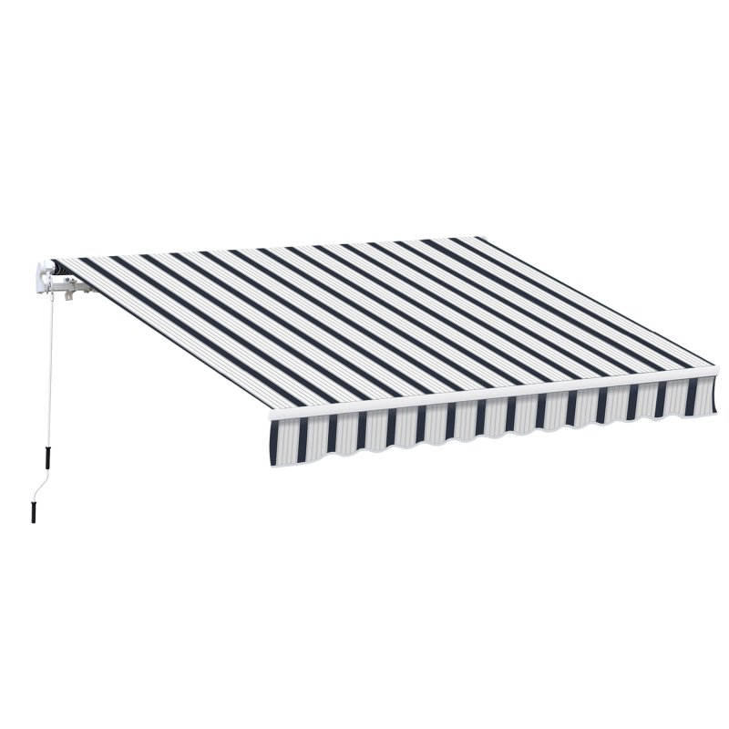 Outsunny 4 x 3(m) Garden Patio Manual Awning Canopy Aluminium Sun Shade Shelter Retractable for Backyard, Blue and White