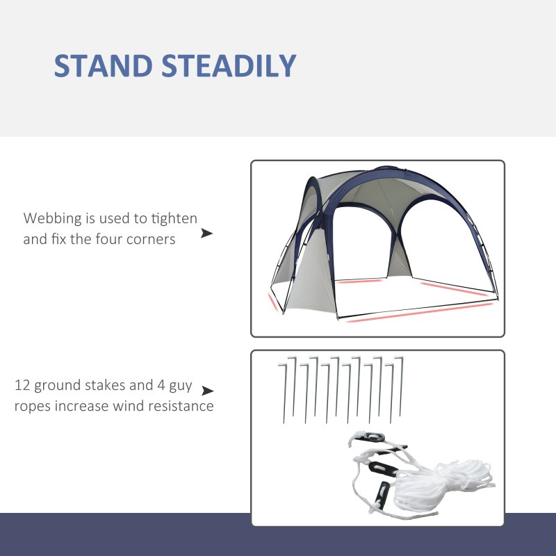 Outsunny 3.5 x 3.5M 6-8 Person Camping Gazebo, Outdoor Event Shelter Dome Tent Garden Sun Shelter Patio Spire Arc Pavilion Camp Sun Shade, Cream and Blue