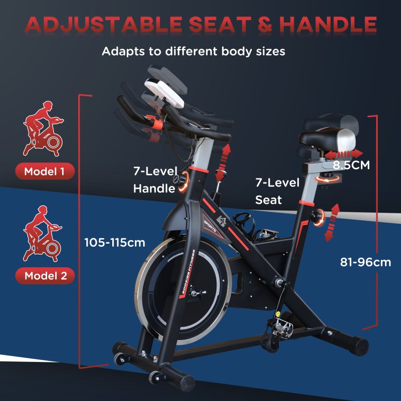 HOMCOM Exercise Bike, Indoor Stationary Bike with 8kg Flywheel, Heart Rate Sensor and LCD Monitor, Cycling Bike for Home, Gym, Office, Cardio Workout - Black