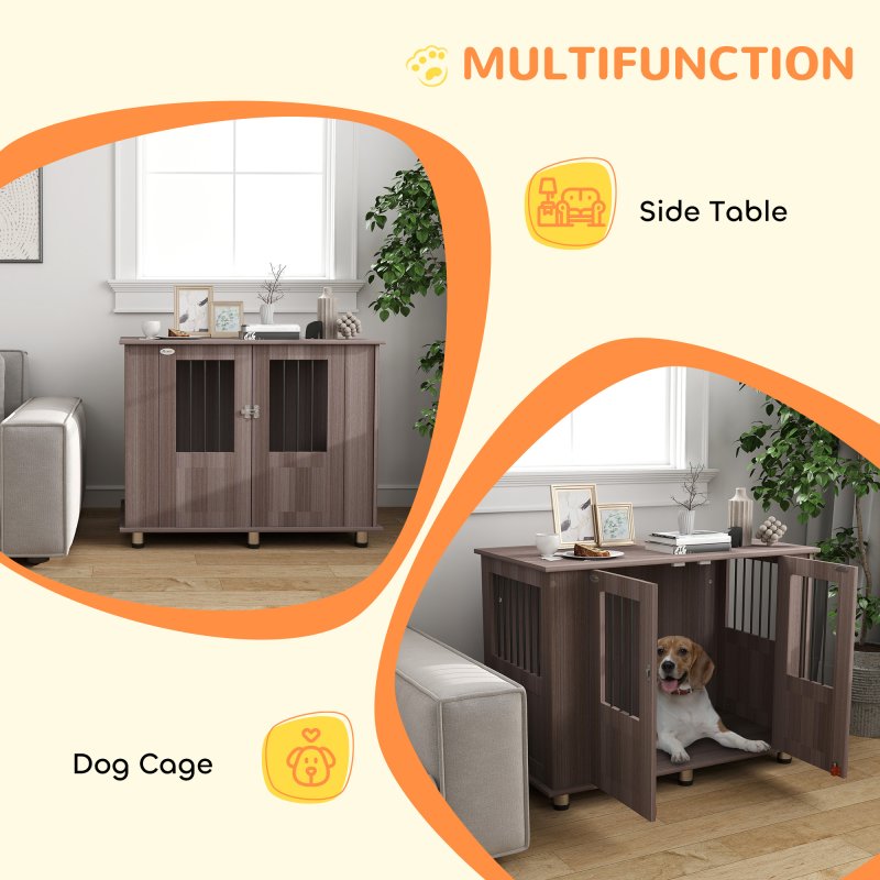 PawHut Dog Crate Furniture End Table, Pet Kennel for Medium Large Dogs with Magnetic Door Indoor Animal Cage, Purple, 95 x 55 x 75 cm
